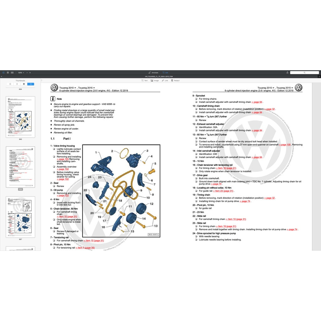 VW TOUAREG I & II 7L / 7P (2003-2017) SERVICE WORK MANUAL
