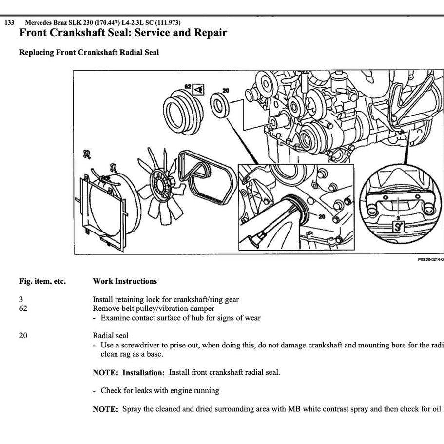 MERCEDES BENZ SLK-CLASS R170 - M111 (1997-2004) SERVICE WORKSHOP MANUAL
