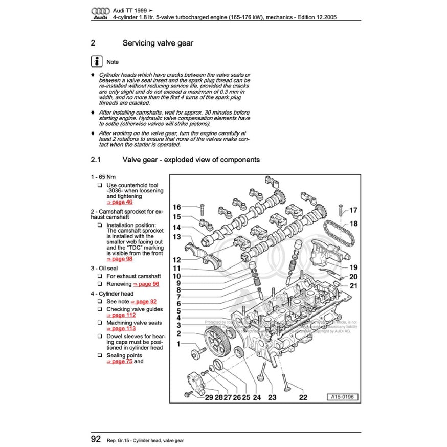 Audi TT MK1 (1998-2006) SERVICE WORKSHOP MANUAL