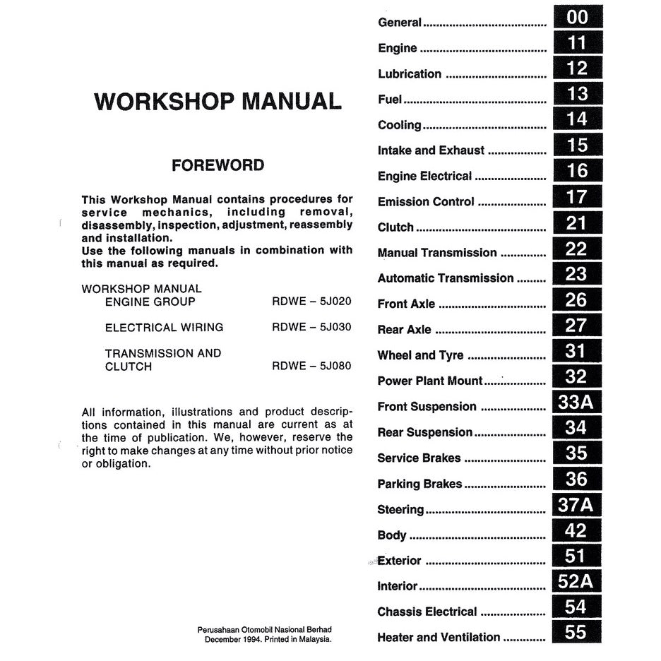 PROTON PERDANA S4 (1995-1998) SERVICE WORKSHOP MANUAL WORKBOOK