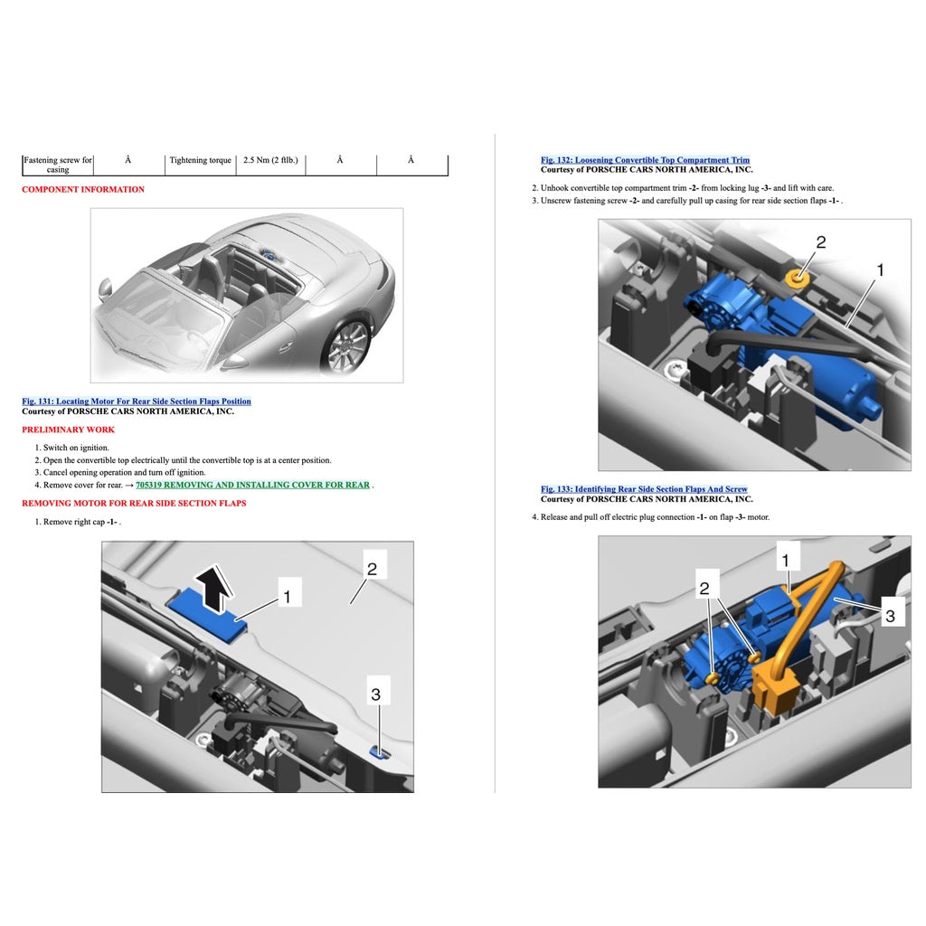 PORSCHE 911 991.1 (2011-2016) CONVERTIBLE TOP SERVICE REPAIR MANUAL