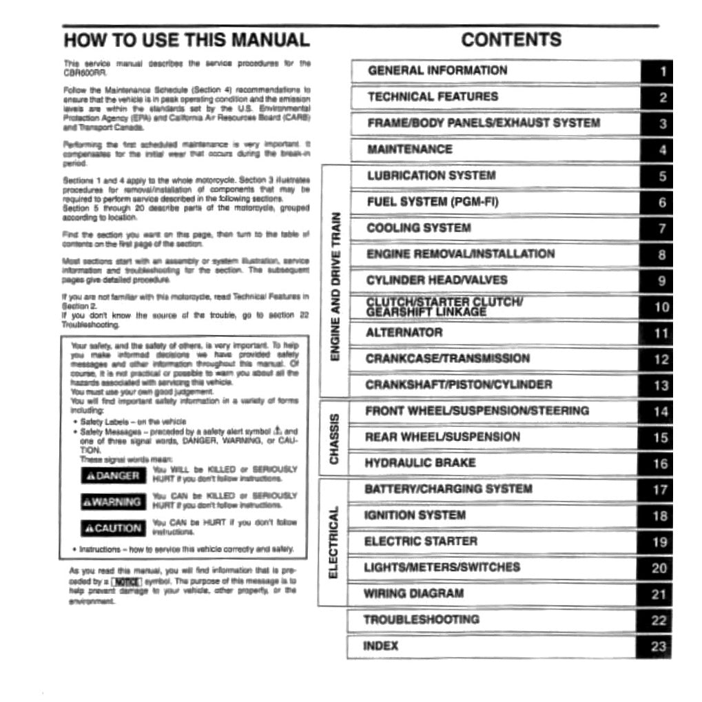 HONDA CBR600RR (2007-2008) SERVICE WORKSHOP MANUAL + PARTS CATALOGUE + OWNER'S MANUAL - CBR 600 RR