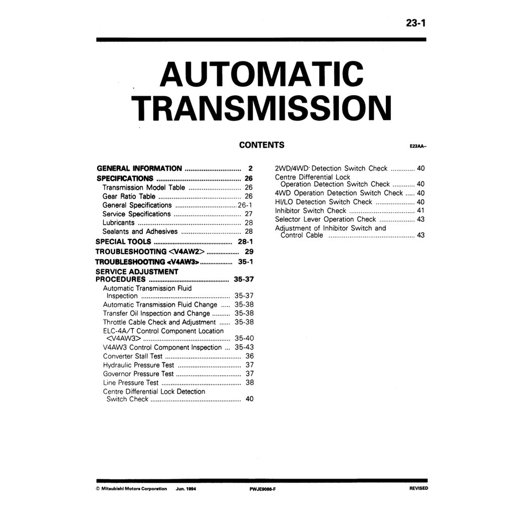 MITSUBISHI PAJERO II V20 (1991-1999) SERVICE WORKSHOP MANUAL