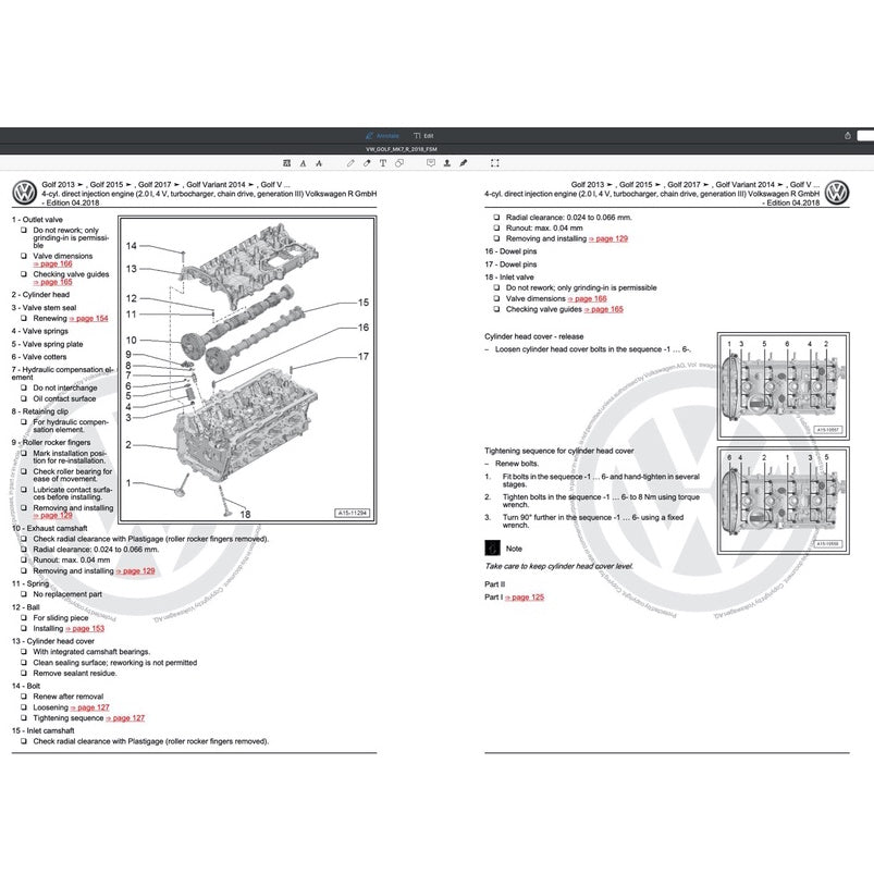 VW GOLF "R" MK7.5 (2018) SERVICE WORKSHOP MANUAL