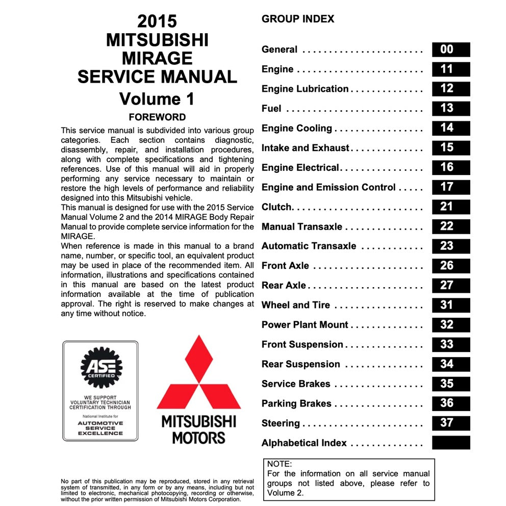 MITSUBISHI MIRAGE / ATTRAGE (2012-2021) SERVICE WORKSHOP MANUAL