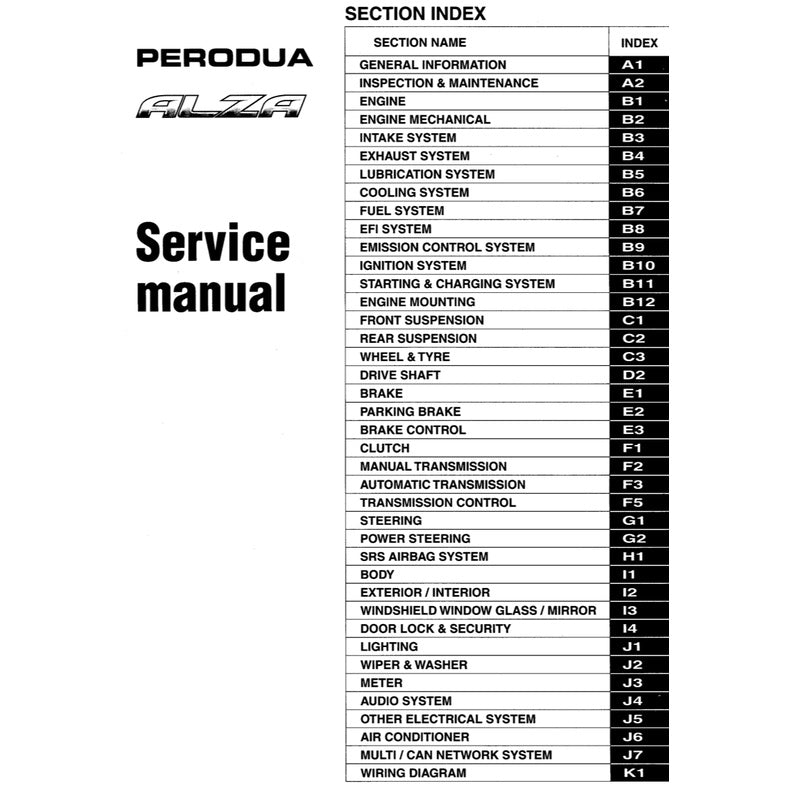 PERODUA ALZA M500/502 (2009-2021) SERVICE WORKSHOP MANUAL