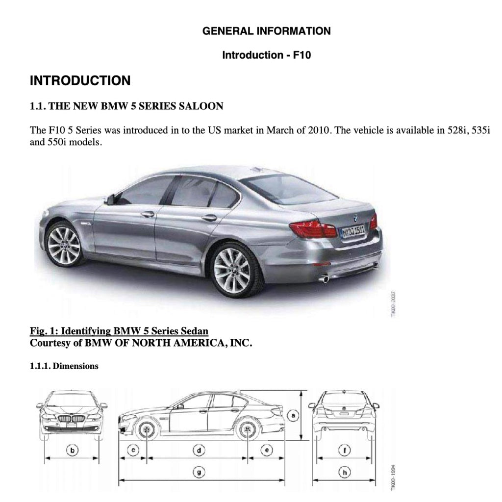 BMW 5 SERIES F10 523I-528Xi-535IXi-550Xi (2009-2017) SERVICE WORKSHOP MANUAL