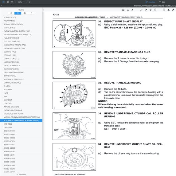 TOYOTA IPSUM 240 XM20 (2001-2010) SERVICE WORKSHOP MANUAL
