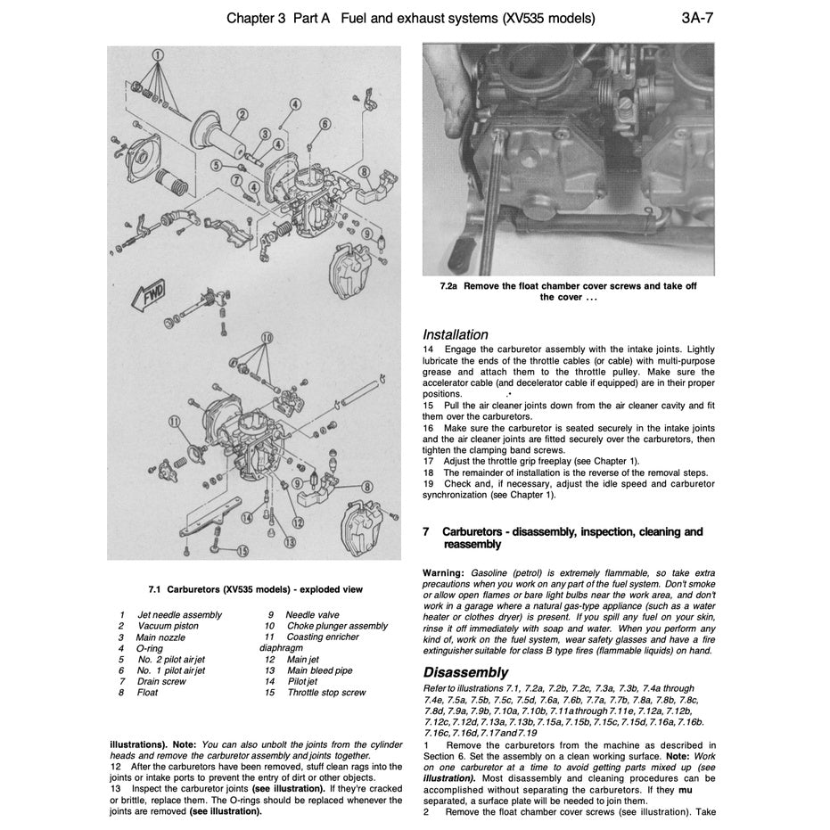 YAMAHA VIRAGO XV535 (1987-2004) FACTORY SERVICE WORKSHOP MANUAL + PARTS CATALOGUE