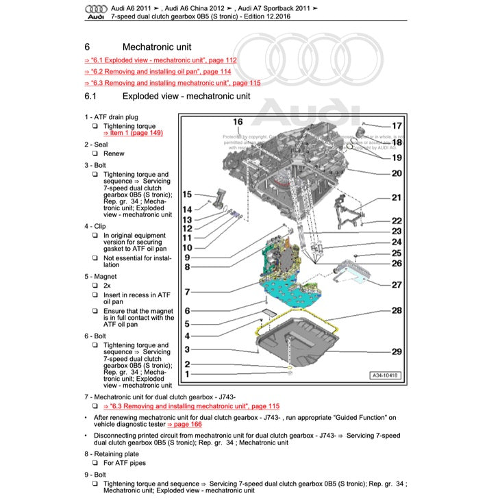 AUDI A6 C7/4G (2011-2018) SERVICE WORKSHOP MANUAL