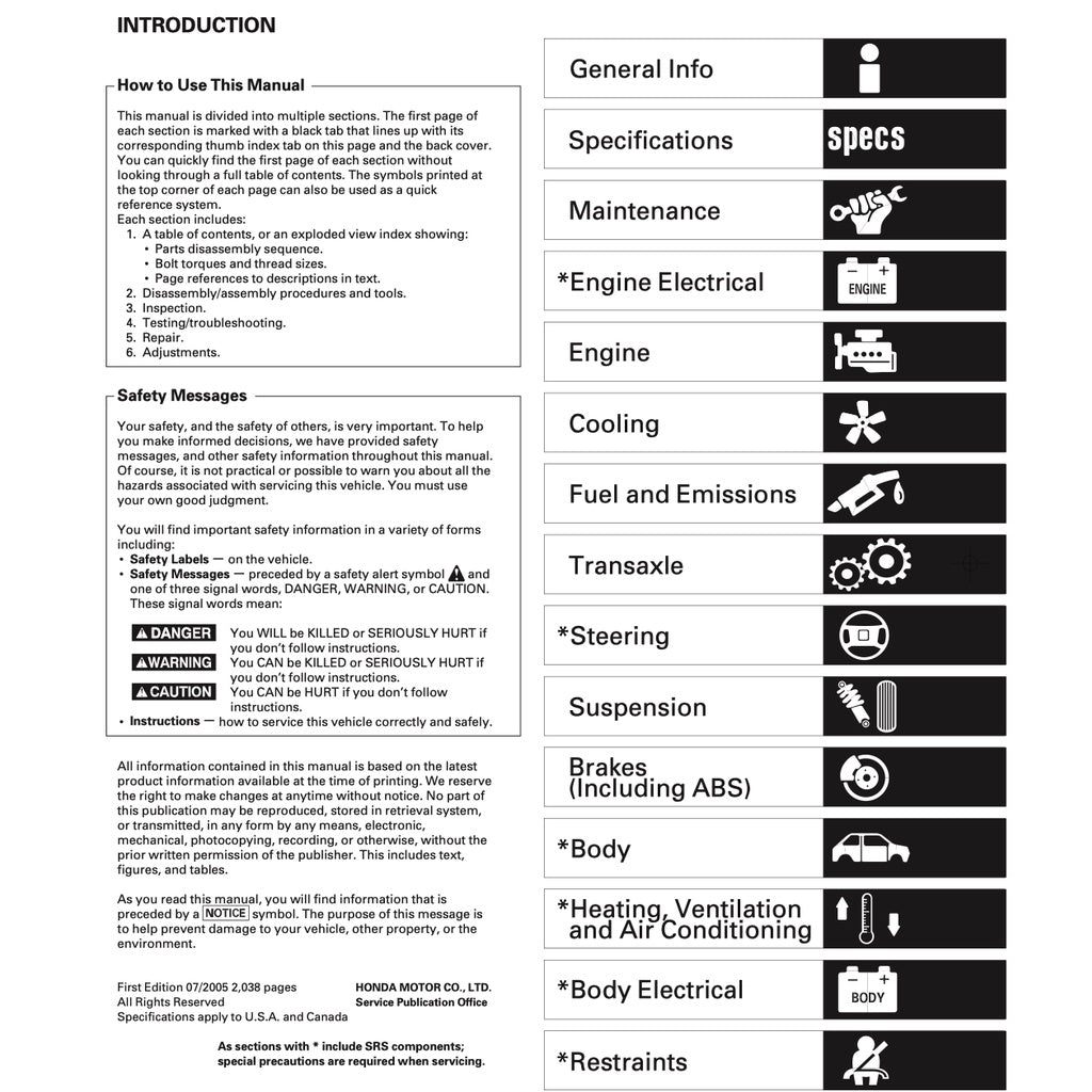 HONDA INTEGRA / ACURA RSX DC5 (2002-2006) SERVICE WORKSHOP MANUAL