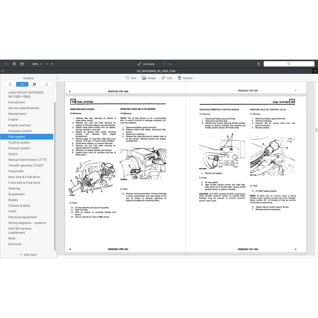 LAND ROVER DEFENDER 90 (1993-1996) SERVICE WORKSHOP MANUAL