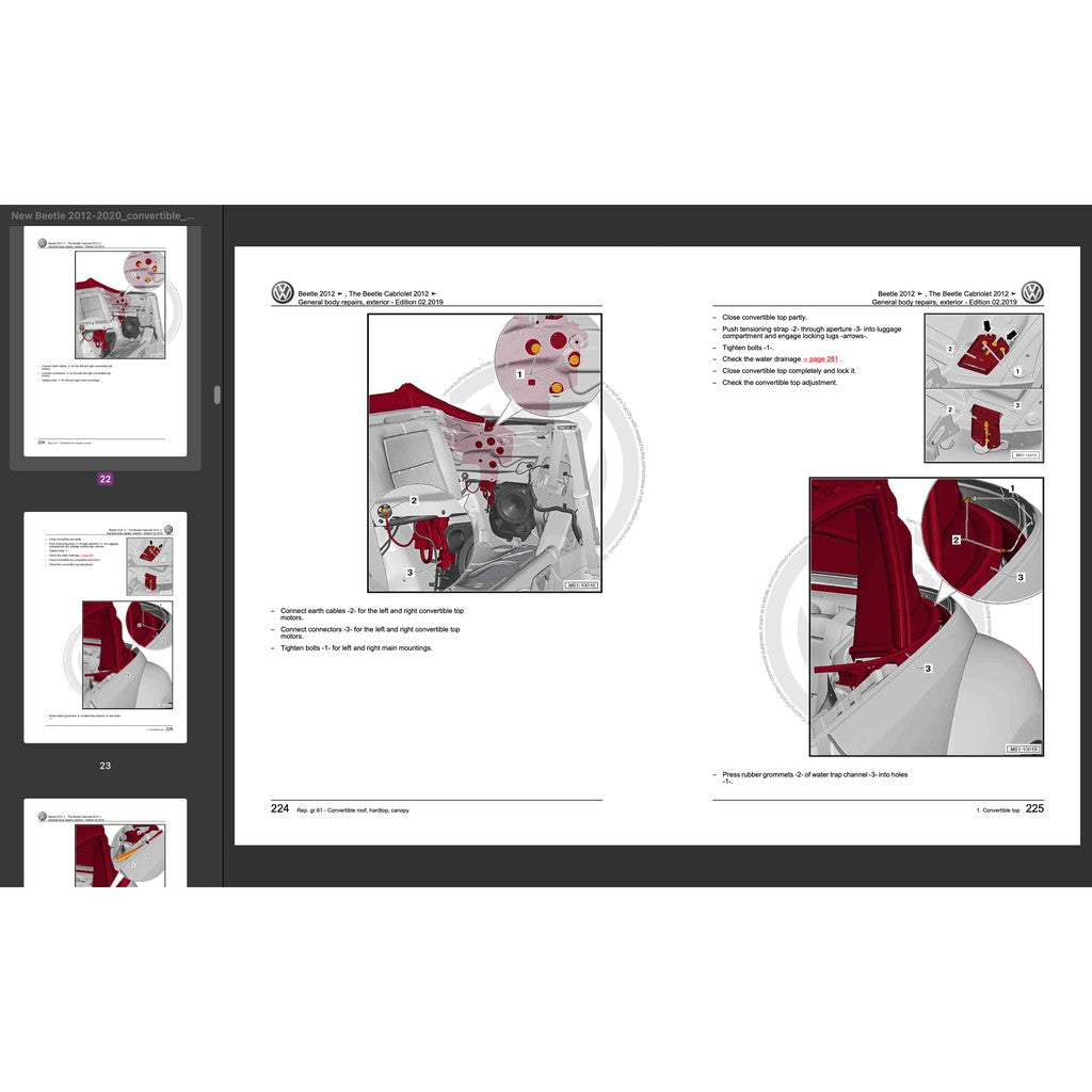 VW NEW BEETLE A5 (2011-2019) CONVERTIBLE TOP SERVICE WORKSHOP MANUAL
