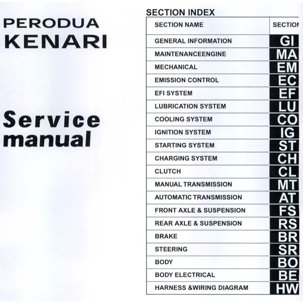 PERODUA KENARI L901 (2000-2009) SERVICE WORKSHOP MANUAL
