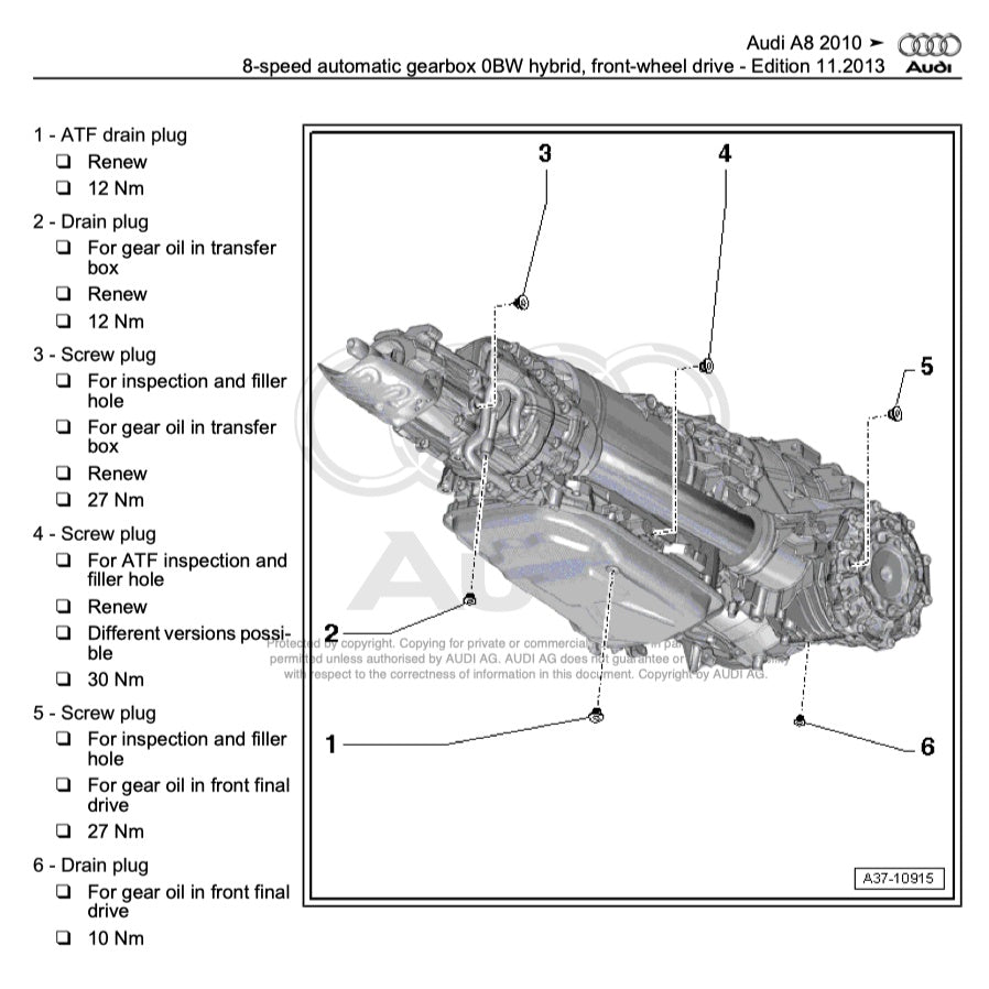 AUDI A8 S8/D4/H4 (2010-2017) SERVICE WORKSHOP MANUAL