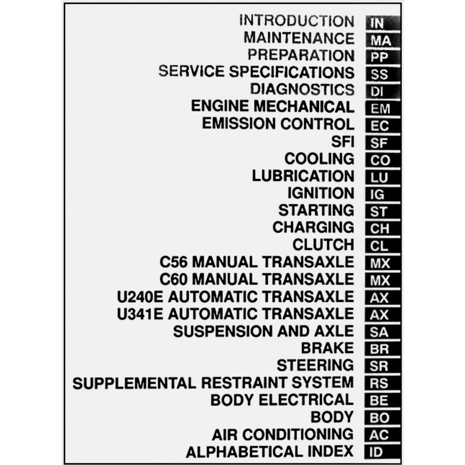 TOYOTA CELICA 2000 T230 (1999-2006) SERVICE WORKSHOP MANUAL