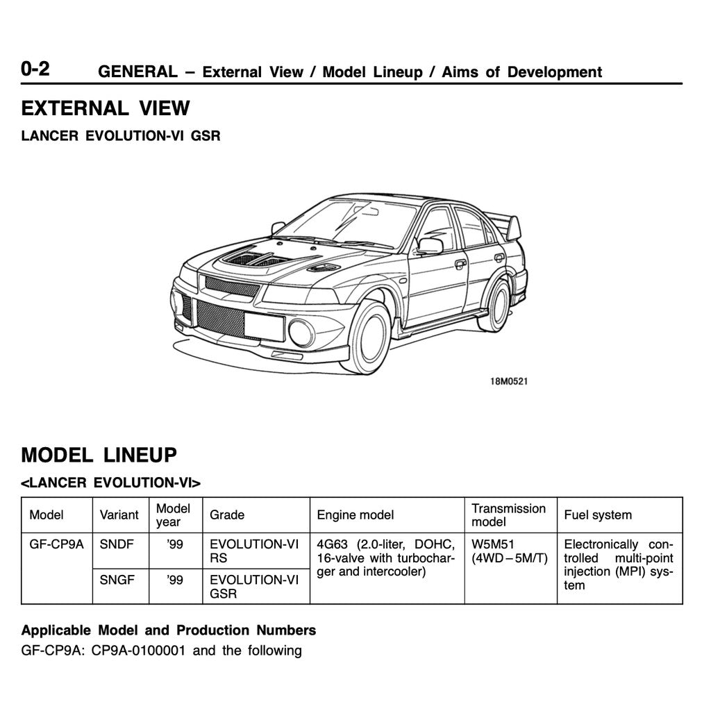 MITSUBISHI LANCER EVO 3,4,5,6,7,8,9,10 (1995-2007) SERVICE WORKSHOP MANUAL