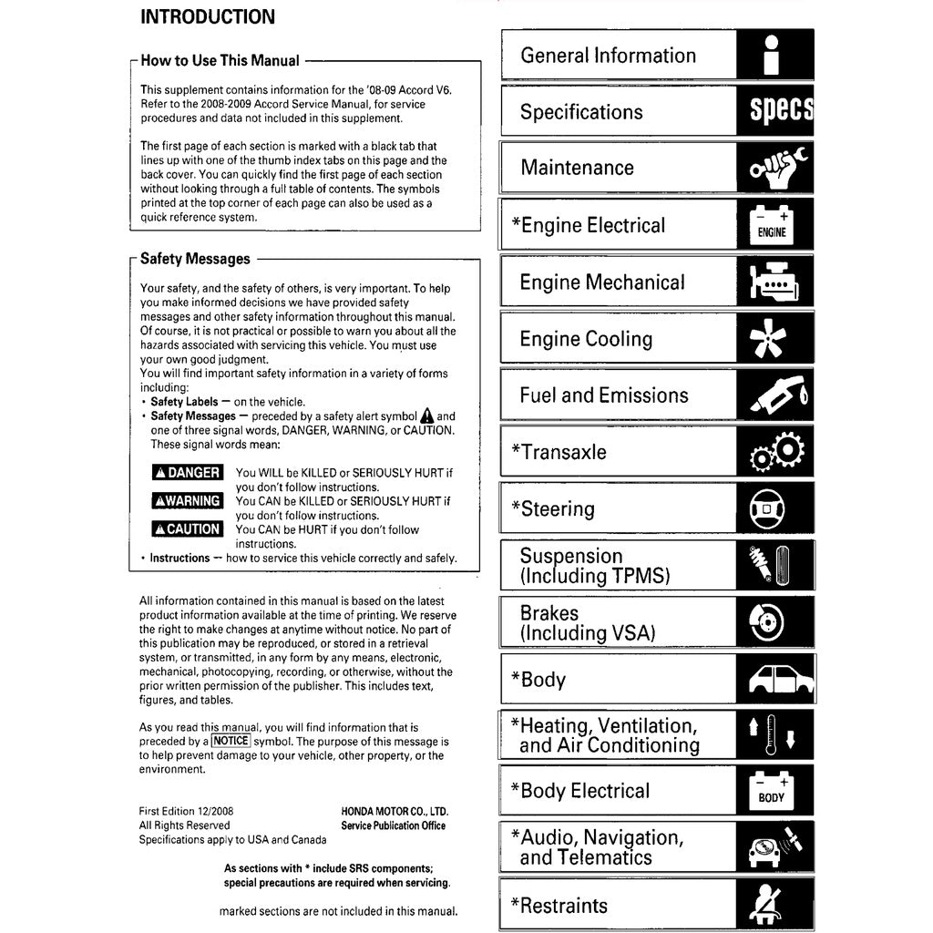 HONDA ACCORD 8 CP (2008-2012) SERVICE WORKSHOP MANUAL
