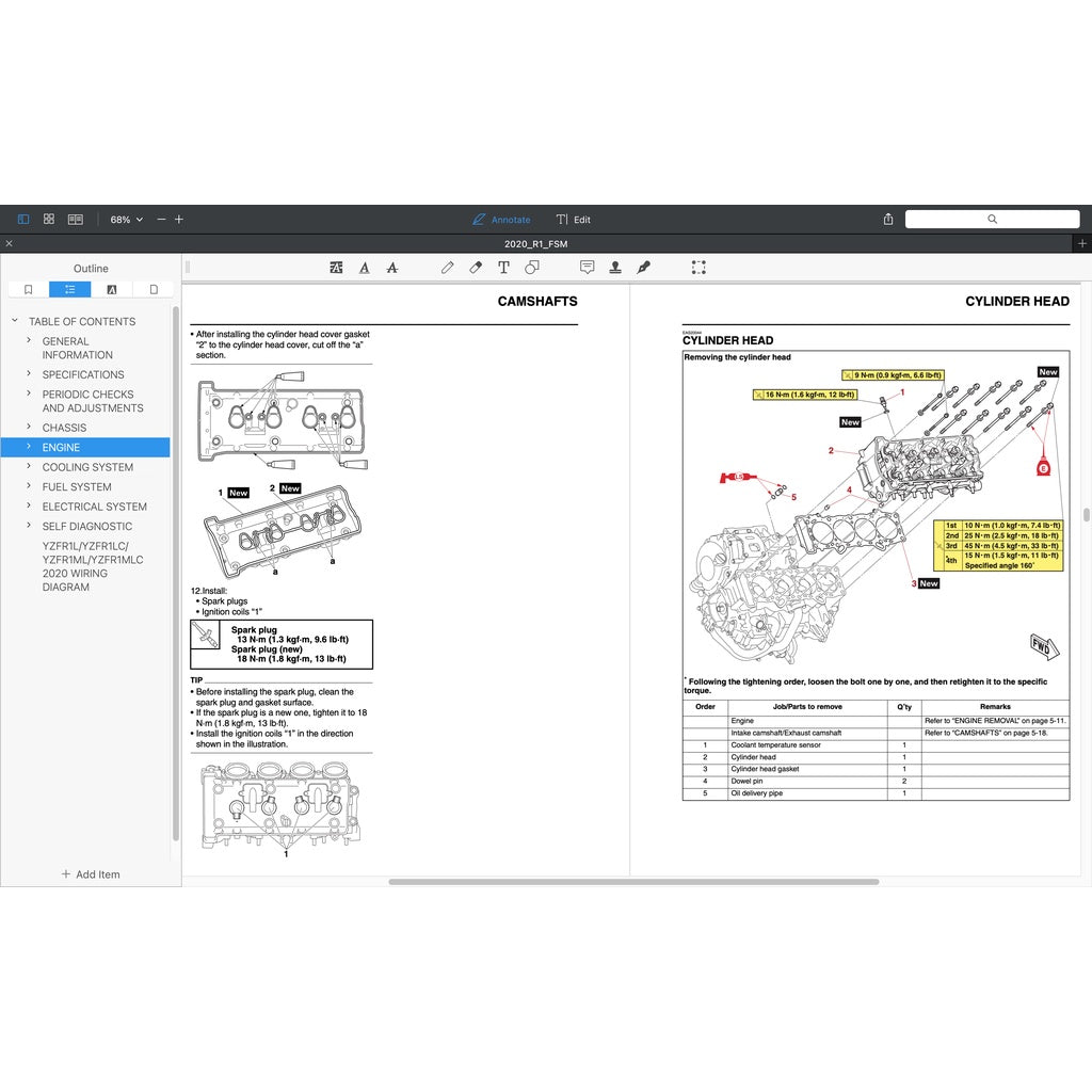 YAMAHA YZF-R1/M (2020-2023) SERVICE WORKSHOP MANUAL + OWNER'S MANUAL