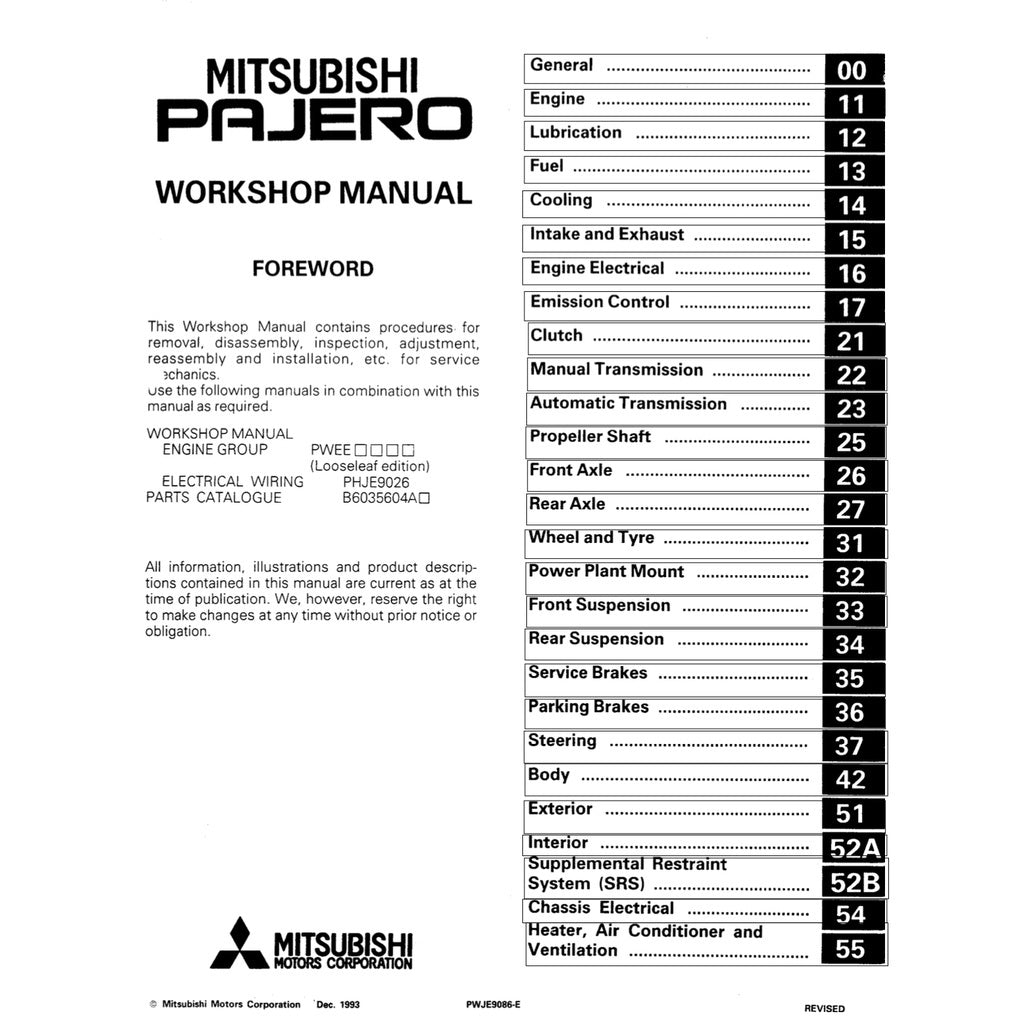 MITSUBISHI PAJERO II V20 (1991-1999) SERVICE WORKSHOP MANUAL