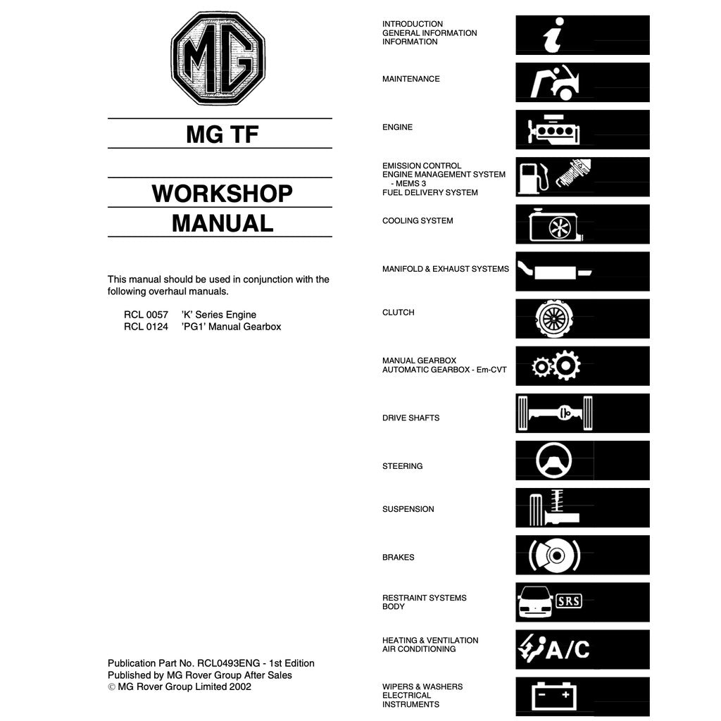 MGTF ROVER (2002-2005) FACTORY SERVICE REPAIR WORKSHOP MANUAL
