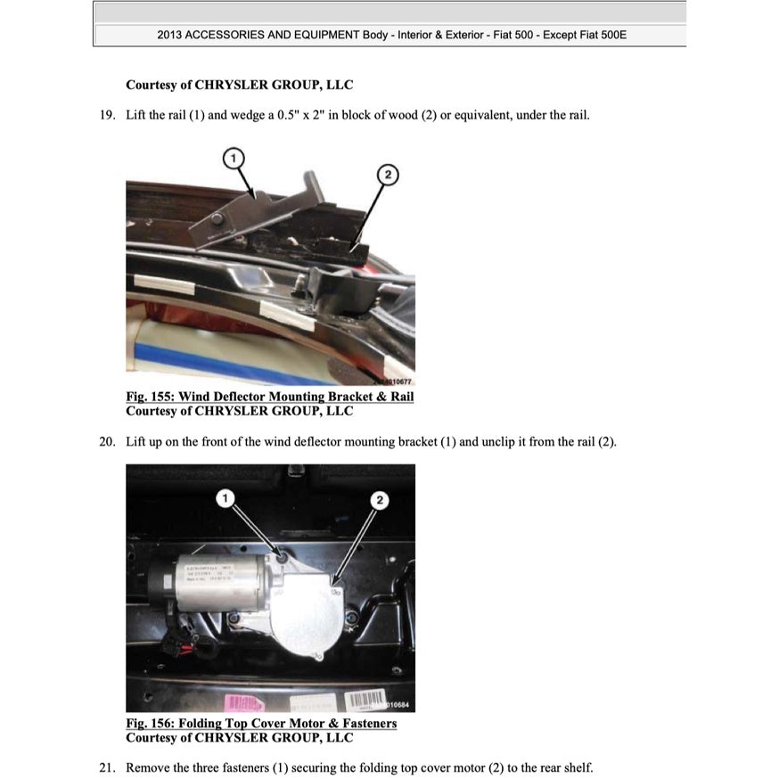 FIAT 500 C (2007-2019) CONVERTIBLE ROOF SERVICE & REPAIR MANUAL