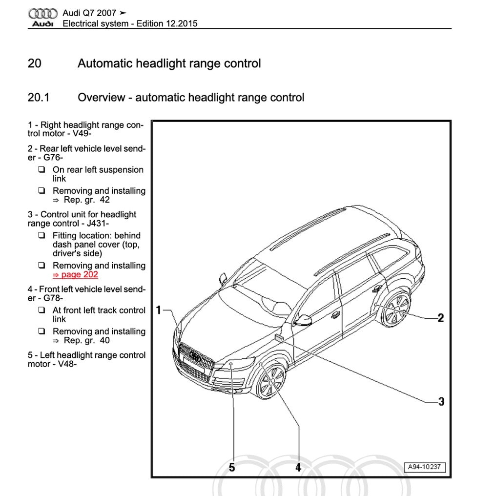 AUDI Q7 4L (2006-2015) SERVICE WORKSHOP MANUAL