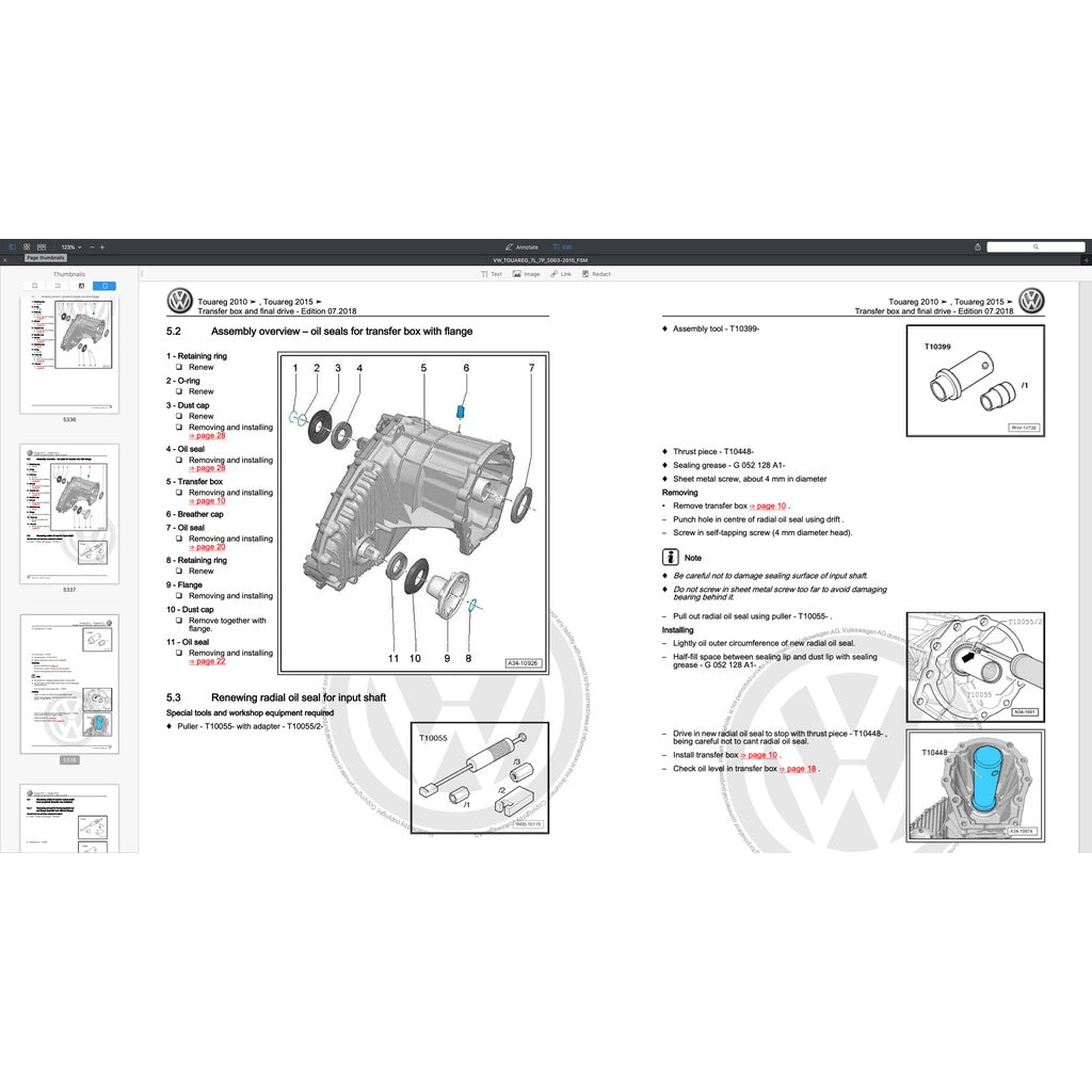 VW TOUAREG I & II 7L / 7P (2003-2017) SERVICE WORK MANUAL