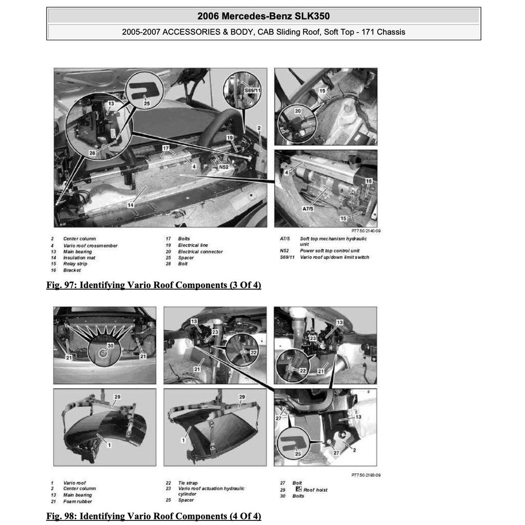 MERCEDES-BENZ SLK R171 (2004-2011) VARIO ROOF SERVICE REPAIR MANUAL