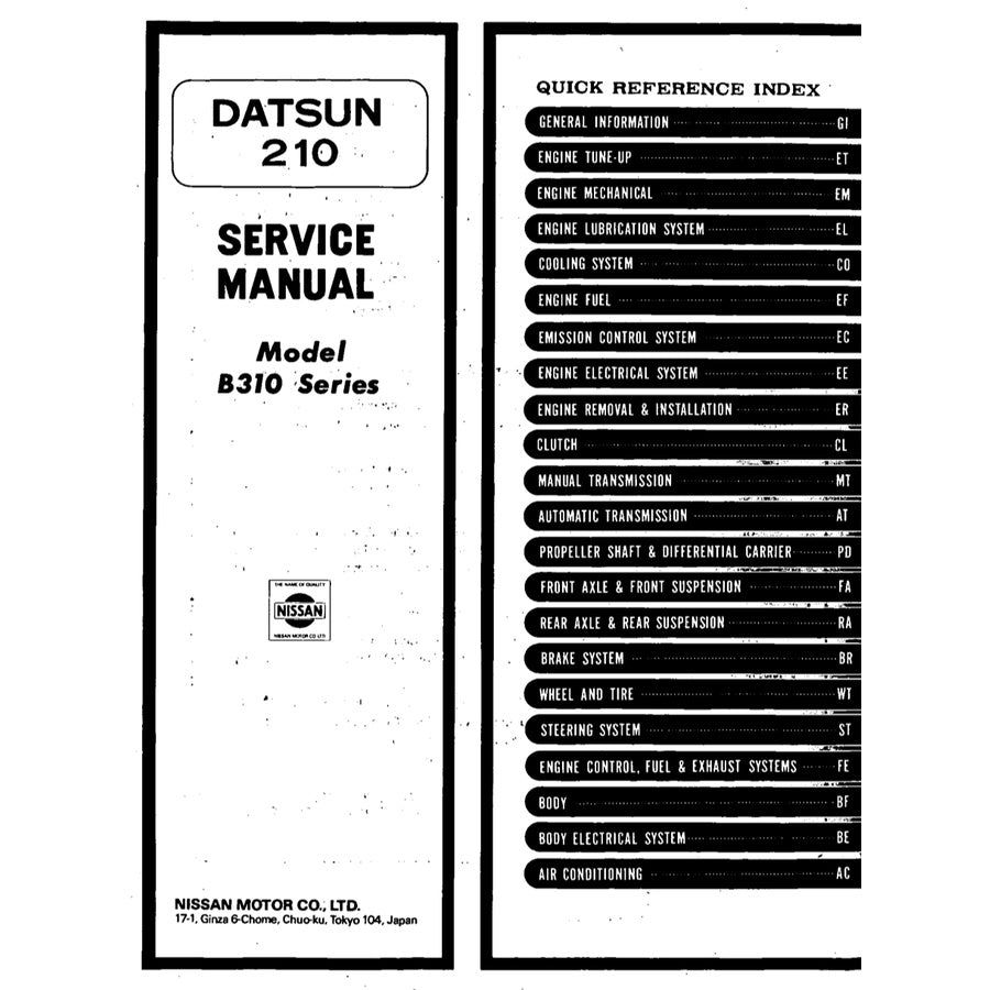 DATSUN 120/130/140/150Y B310 (1977-1981) SERVICE WORKSHOP MANUAL