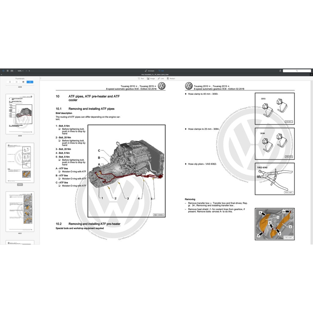 VW TOUAREG I & II 7L / 7P (2003-2017) SERVICE WORK MANUAL