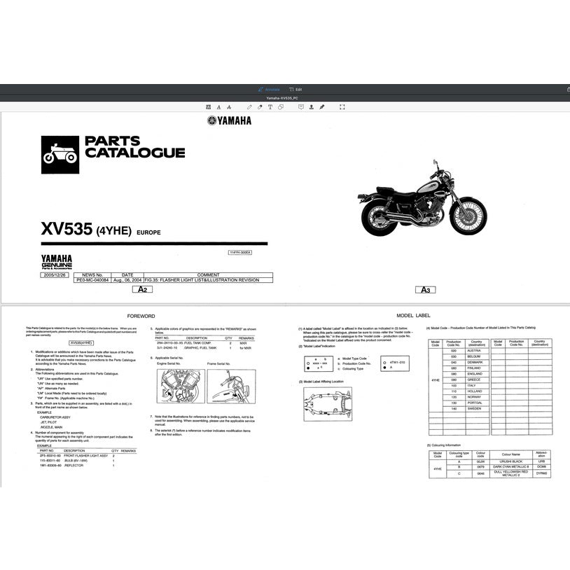 YAMAHA VIRAGO XV535 (1987-2004) FACTORY SERVICE WORKSHOP MANUAL + PARTS CATALOGUE