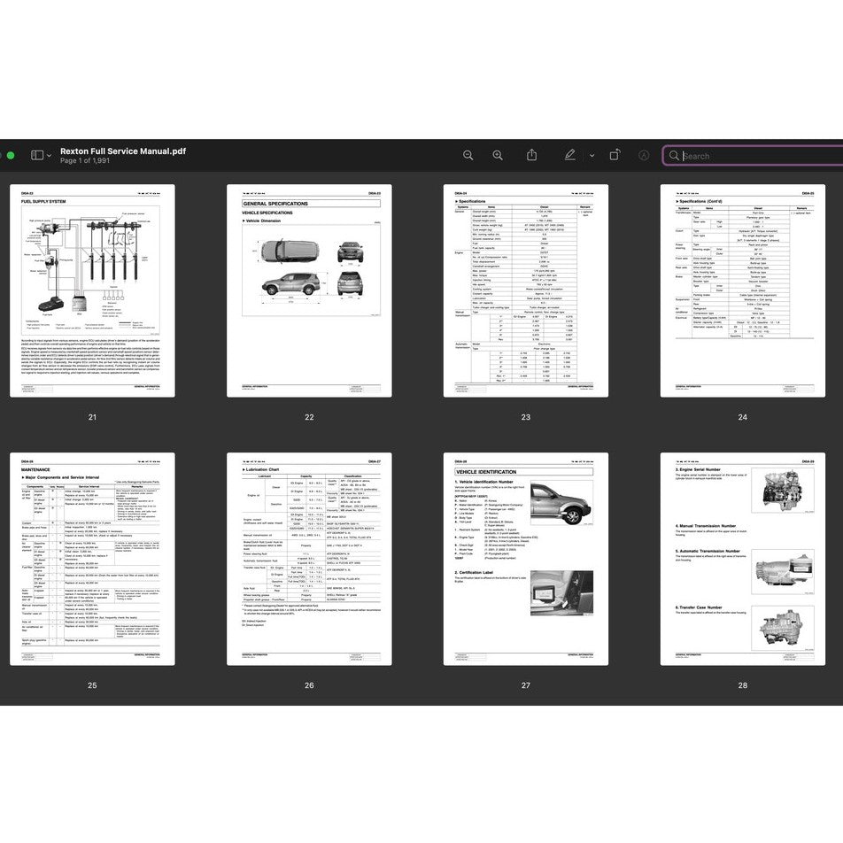 SSANGYONG REXTON Y200/250/270 (2001-2012) SERVICE WORKSHOP MANUAL