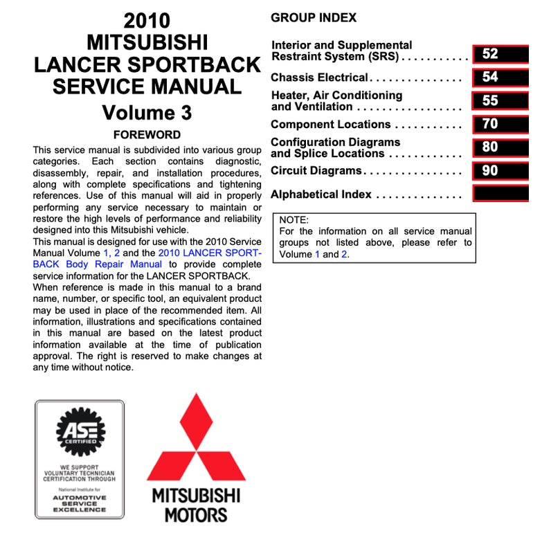 MITSUBISHI LANCER SPORTBACK (2010-2012) SERVICE WORKSHOP MANUAL