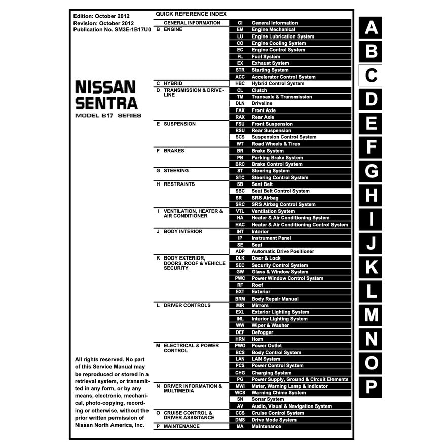 NISSAN SENTRA / SYLPHY B17 (2012-2016) SERVICE WORKSHOP MANUAL