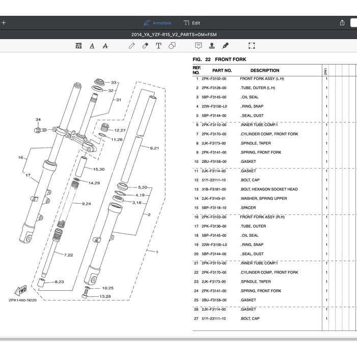 YAMAHA YZF-R15 V2 (2014-2017) SERVICE WORKSHOP MANUAL + PARTS CATALOGUE + OWNER'S MANUAL