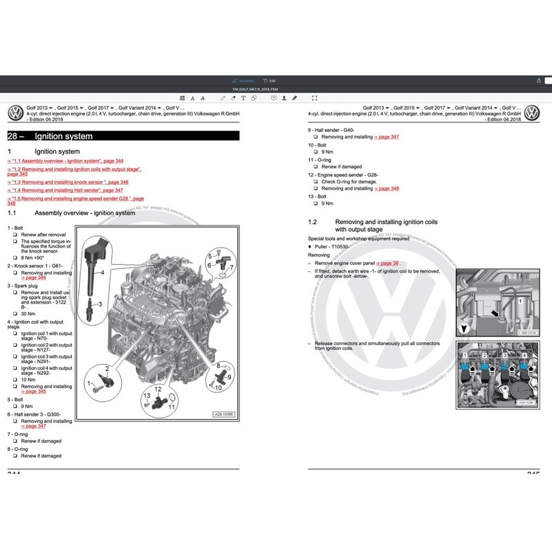 VW GOLF "R" MK7.5 (2018) SERVICE WORKSHOP MANUAL