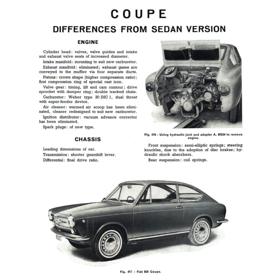 FIAT 850 100 B/C/G (1964-1973) SERVICE WORKSHOP MANUAL + OWNER'S MANUAL