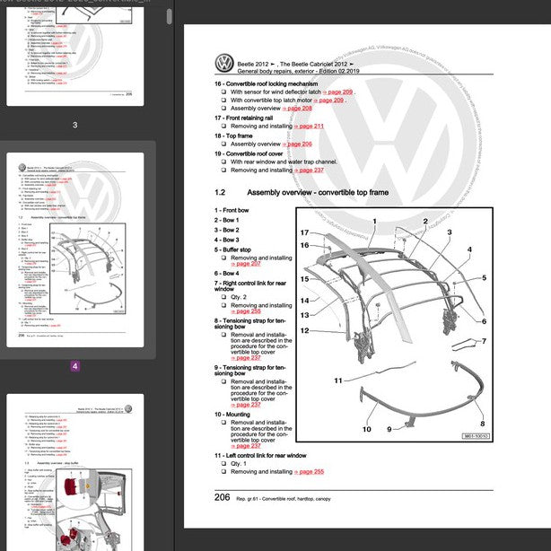 VW NEW BEETLE A5 (2011-2019) CONVERTIBLE TOP SERVICE WORKSHOP MANUAL