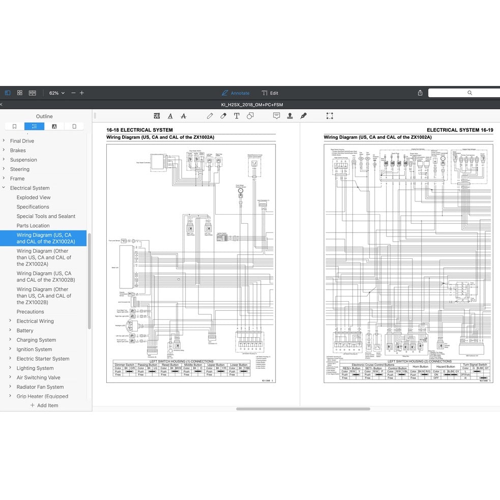 KAWASAKI H2 SX (2018+) SERVICE WORKSHOP MANUAL + PARTS CATALOGUE + OWNER'S MANUAL