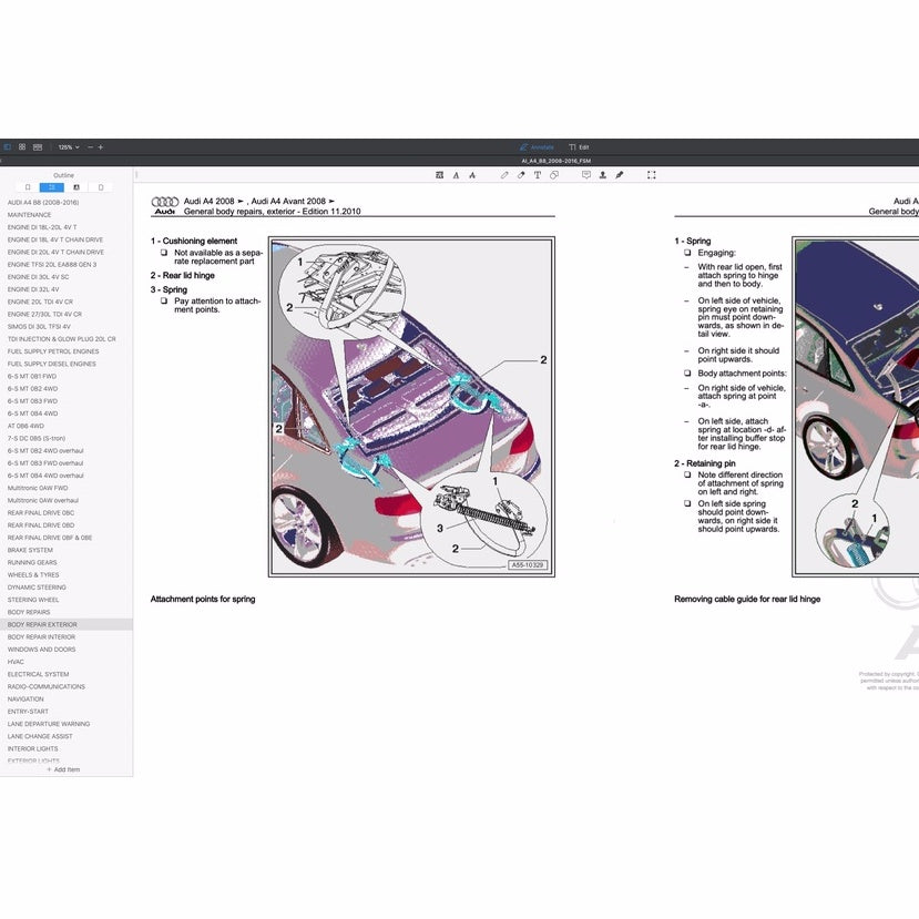 AUDI A4 B8 (2008-2016) SERVICE WORKSHOP MANUAL