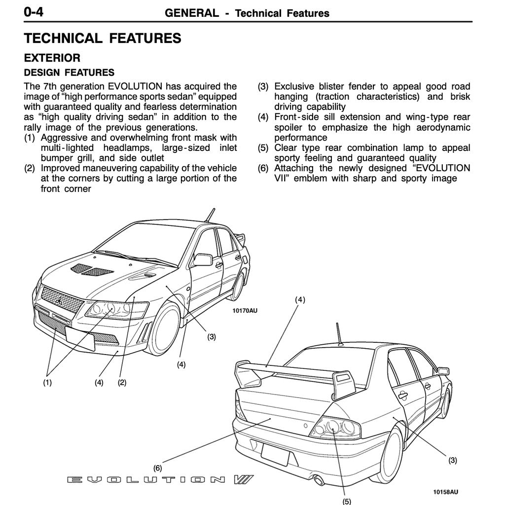 MITSUBISHI LANCER EVO 3,4,5,6,7,8,9,10 (1995-2007) SERVICE WORKSHOP MANUAL