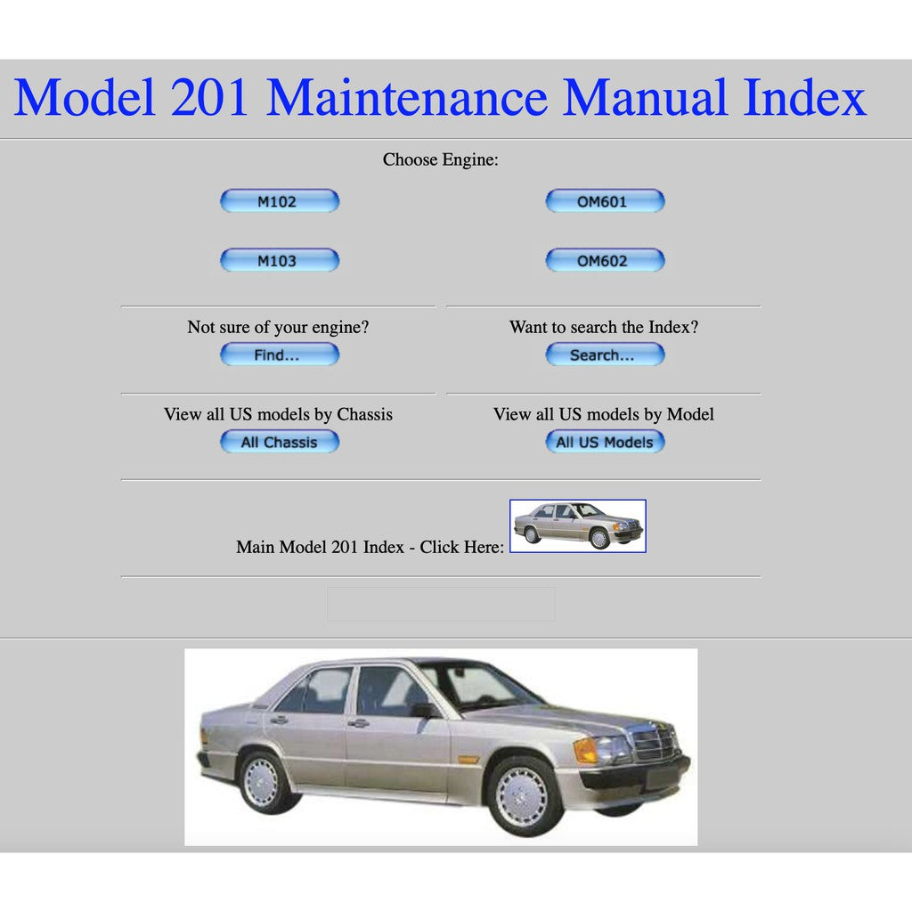 MERCEDES-BENZ 190 W201 (1982-1993) SERVICE WORKSHOP MANUAL LIBRARY