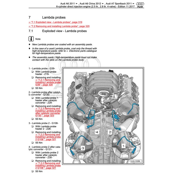 AUDI A6 C7/4G (2011-2018) SERVICE WORKSHOP MANUAL