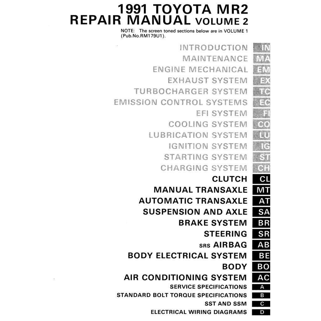 TOYOTA MR-2 SW20 (1989-1999) SERVICE WORKSHOP MANUAL