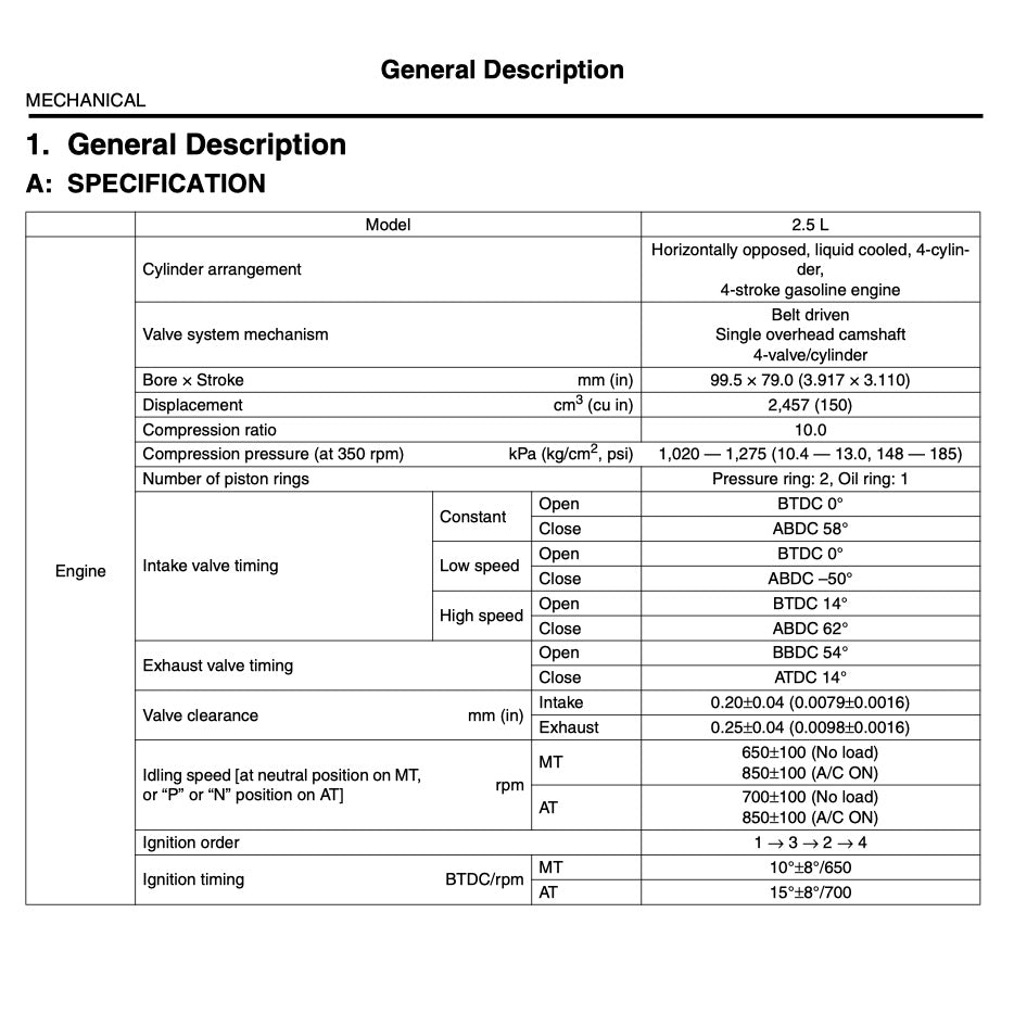 SUBARU FORESTER SG (2002-2008) SERVICE WORKSHOP MANUAL