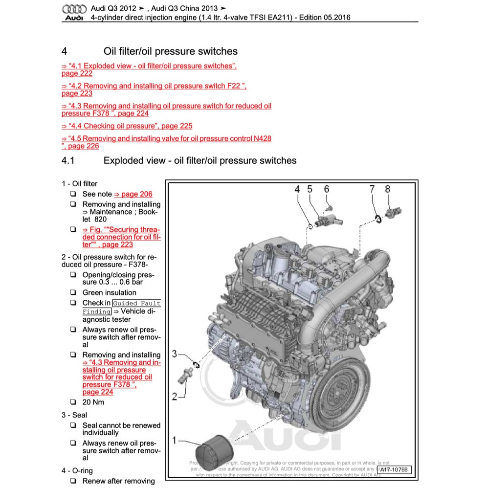 AUDI Q3 8U (2011-2018) SERVICE WORKSHOP MANUAL