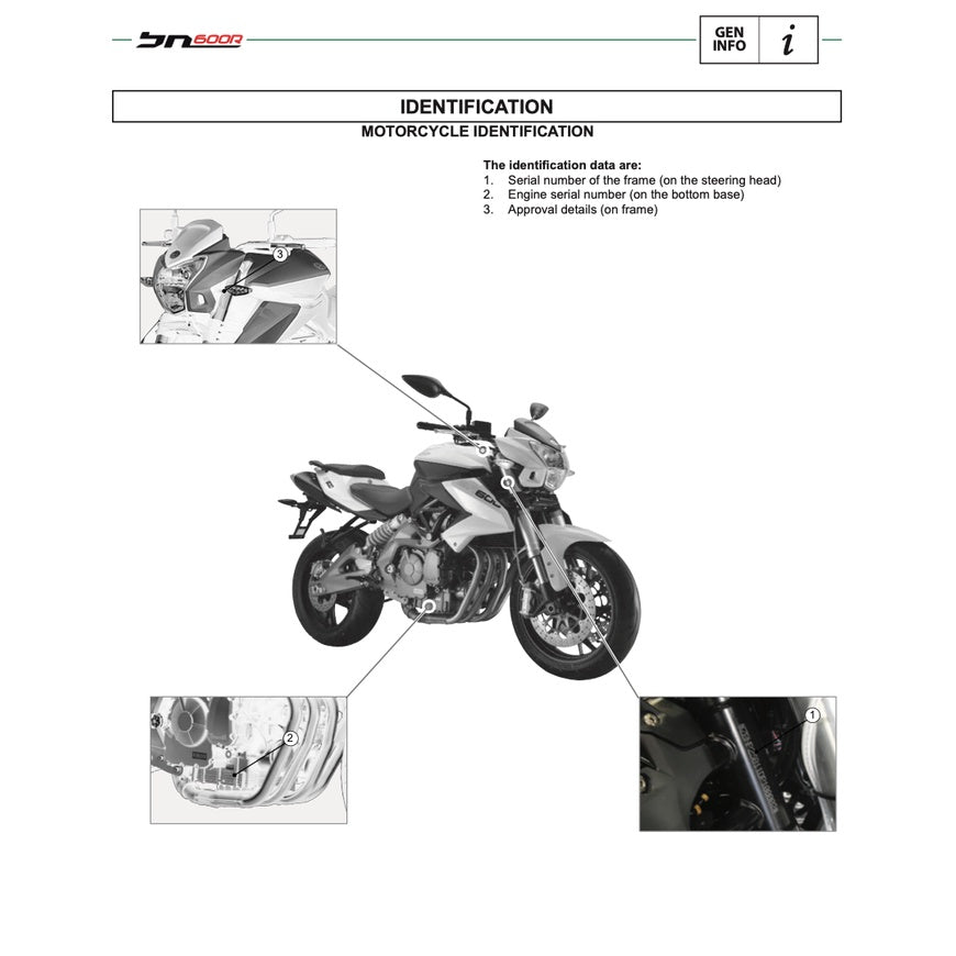 BENELLI BN600 R (2014-2018) SERVICE WORKSHOP MANUAL + PARTS CATALOGUE + OWNER'S MANUAL