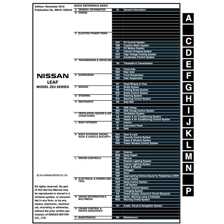 NISSAN LEAF ZEO (2011-2017) SERVICE WORKSHOP MANUAL