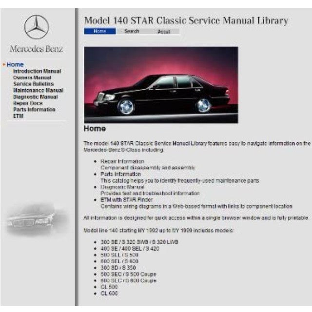 MERCEDES-BENZ W140 (1991-1998) SERVICE WORKSHOP MANUAL LIBRARY